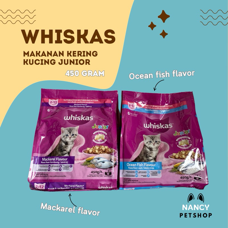 Whiskas junior 450gram / whiskas adult 480gr / makanan kering kucing / whiskas junior / Nancy Petsho