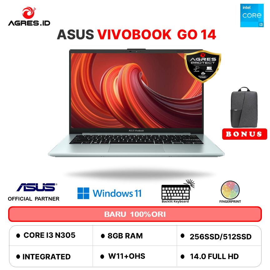 ASUS VIVOBOOK 14 E1404GA I3 N305 8CORE 8GB 512GB W11+OHS 14.0FHD SLV -FHD353