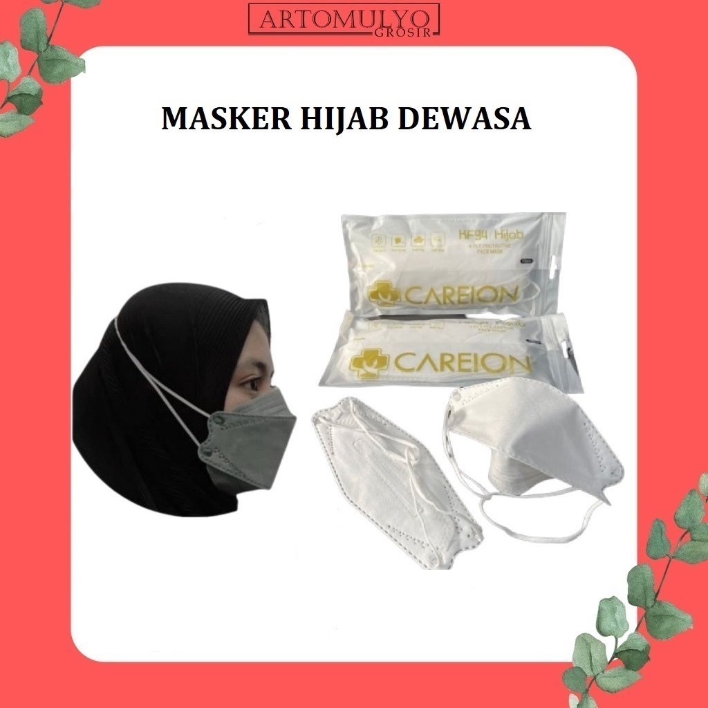 MASKER HIJAB CAREION ORLEE DUCKBILL KF94 KF HEADLOOP KOREA HITAM PUTIH ABU ABU Isi 10pcs per pack Or