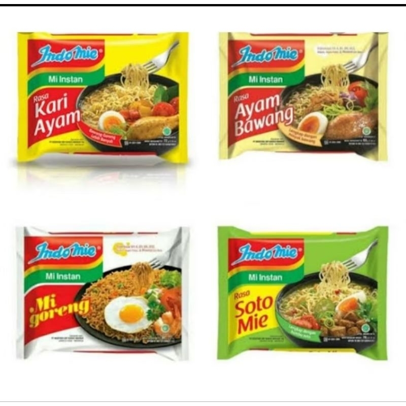 

Ready 4pcs Indomie Mix Rasa Soto, Bawang,Kari dan Mie Goreng