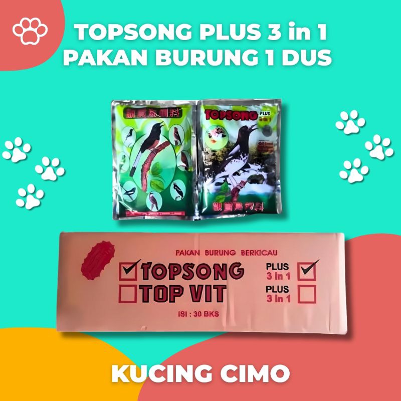 TOPSONG PLUS 3 IN 1 COKLAT / KUNING ANTI STRESS & HIJAU SEAWEED RUMPUT LAUT PAKAN BURUNG 1 DUS ISI 3