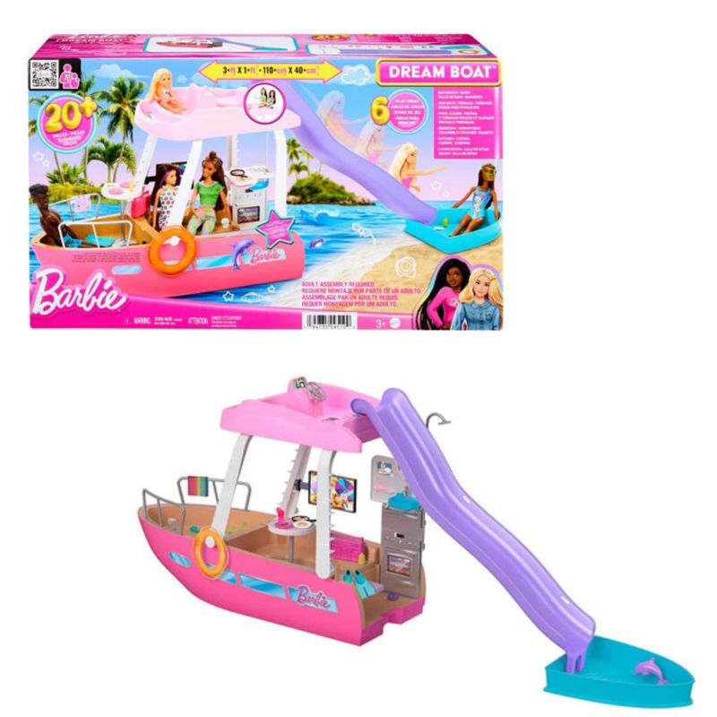 Barbie Dream Boat Set Mainan Perahu Impian Barbie dengan Kolam Renang, Perosotan, dan 20+ Aksesori