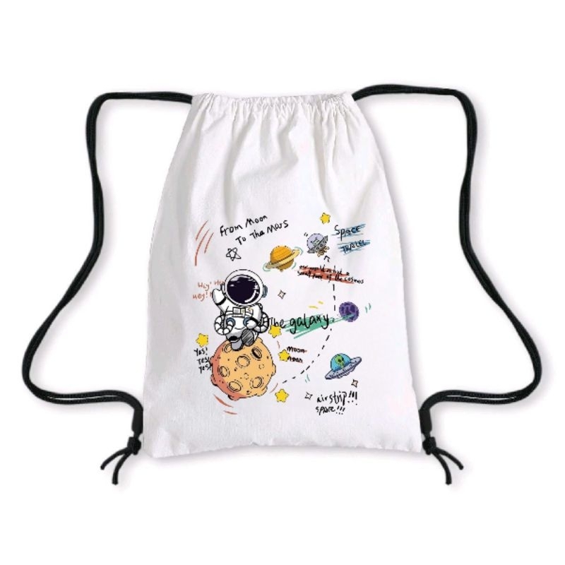 tas serut astronot warna putih keren tas serut sekolah serbaguna