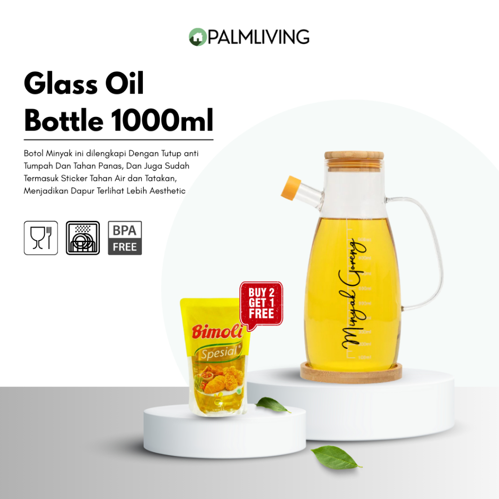 PALM MEZALUNA Botol Minyak Kaca Serbaguna 1000ml / Botol Minyak Jar Minyak Botol Kecap Botol Minyak 