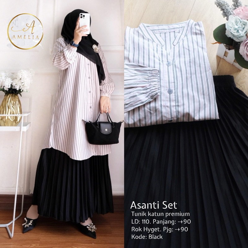 COD= NO CANCEL• Asanti Set by Amelia• Setelan Tunik Rok Plisket Kekinian