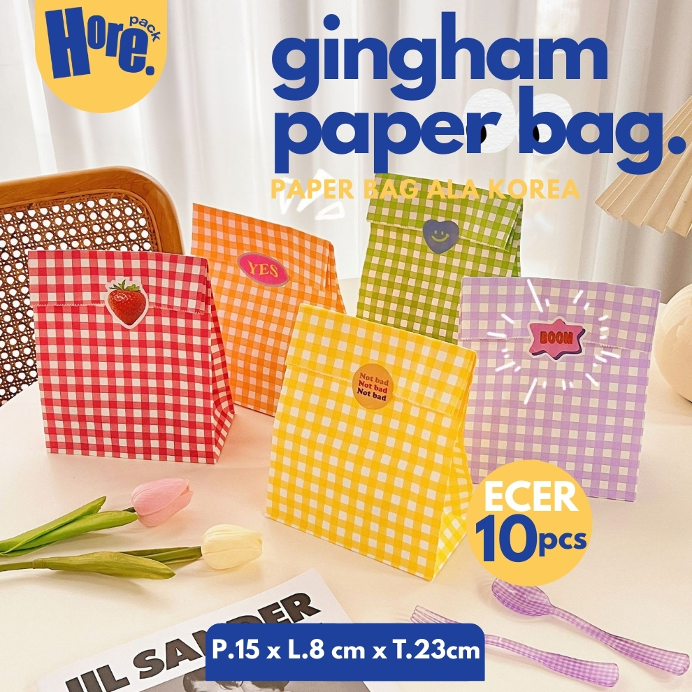 

10pcs Paper Bag Snack Pembungkus Kue Roti Kantong Kertas Serbaguna Motif Kotak Berwarna Colorful Lucu