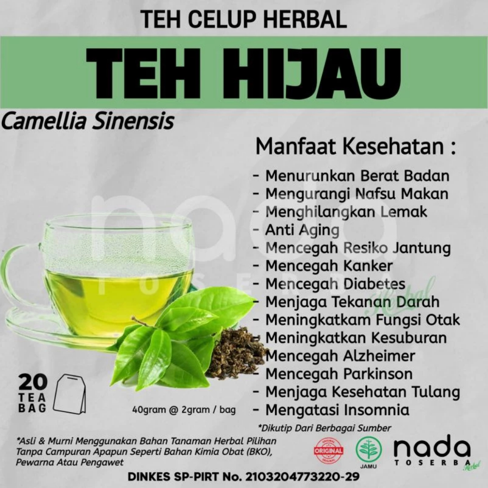 

TEH HIJAU Celup / GREEN TEA Isi 20 Tea Bag | Camellia Sinensis