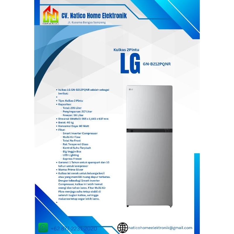 Kulkas 2 Pintu LG GN-B212PQNR