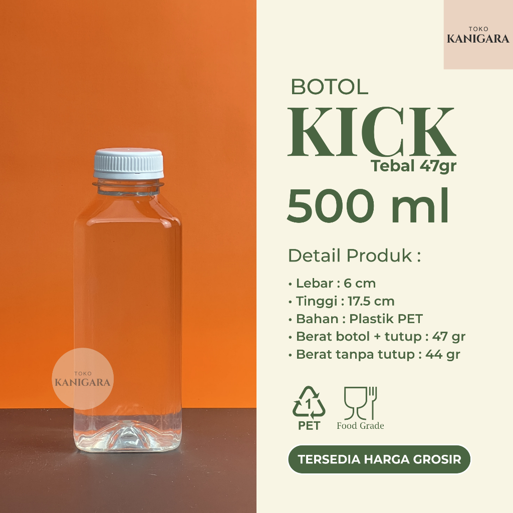 Botol Kick 500 ml TEBAL - Botol Plastik Kale Kotak 500ml GROSIR - Kemasan Minuman Kopi, Teh, Madu