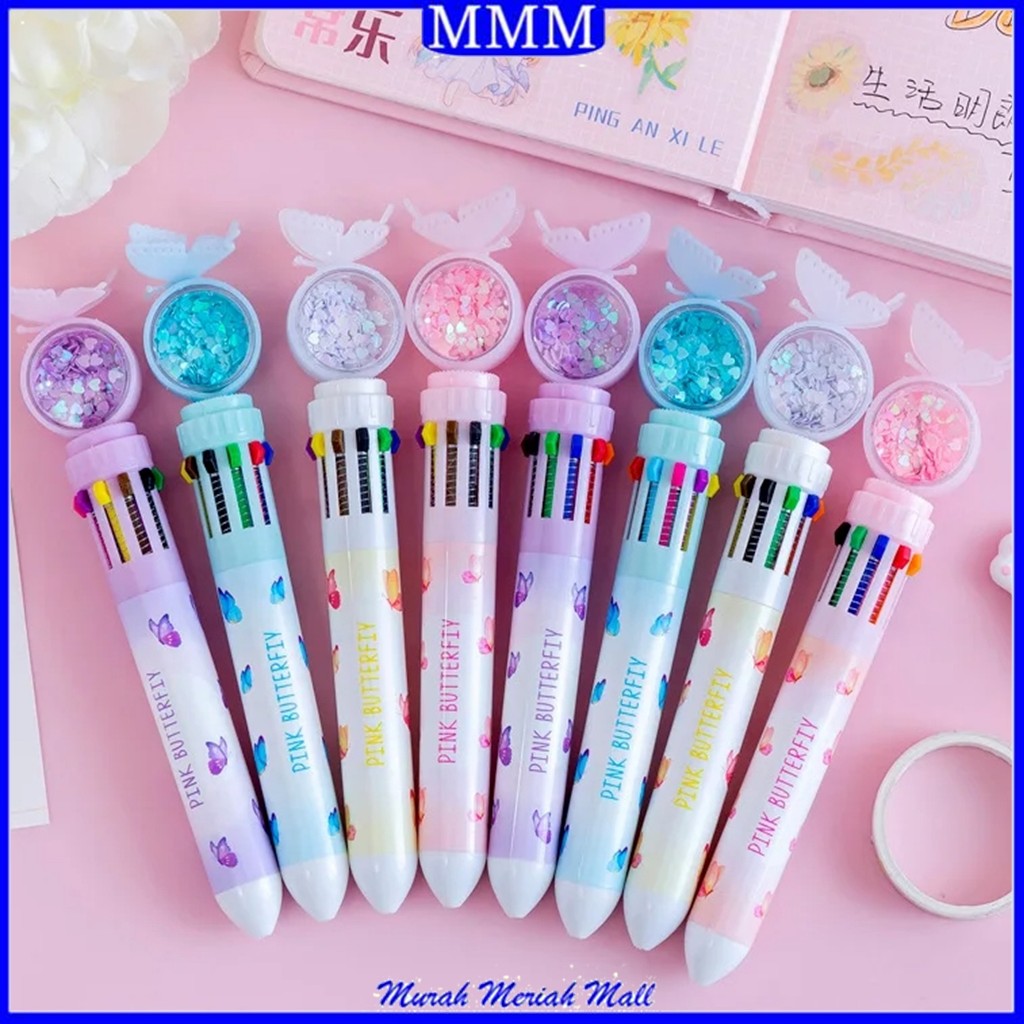 

MMM Pulpen Gliter Motif Kupu-Kupu 10 Warna Pulpen Mekanik Isi 10 Warna Aesthetic Karakter Lucu Pena Ballpoint ATK Sekolah Kantor
