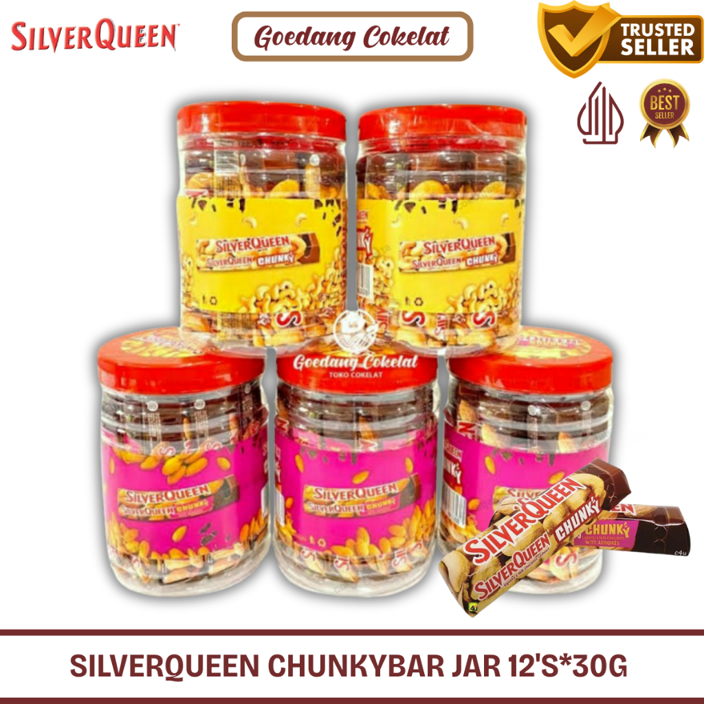 

Coklat Silverqueen Silver Queen Chunky Bar Chunkybar Cashew Almond 26gr Toples/Jar x 12 Pcs