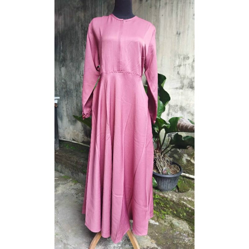 Preloved Gamis Polos Dress Wanita Karet Pinggang Belakang Busui Friendly