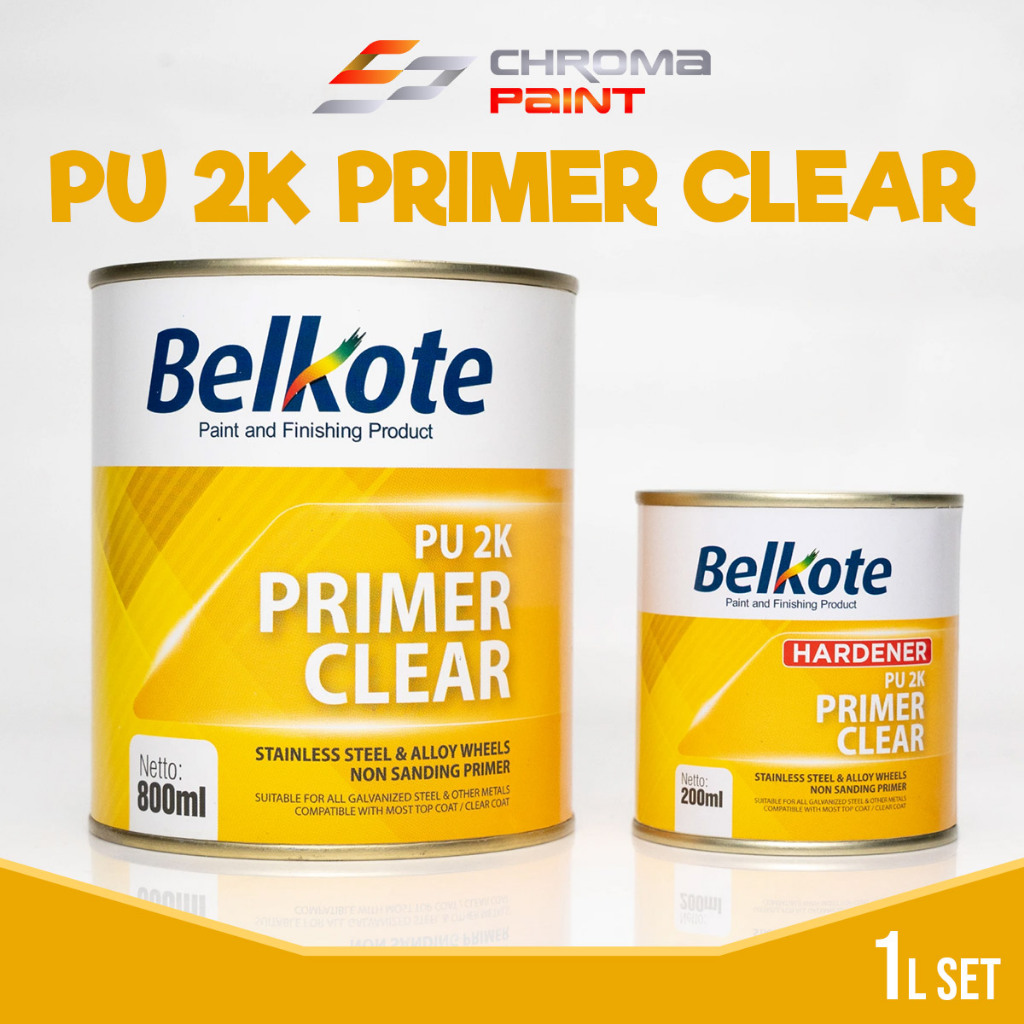 Belkote PU 2K Primer Clear 1 Liter Set – Epoxy Primer Velg, Stainless, Galvanis