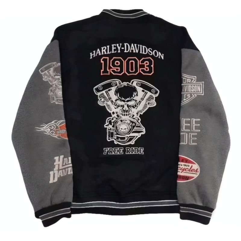 Jaket Varsity Harley-Davidson Hitam Abu Freeride