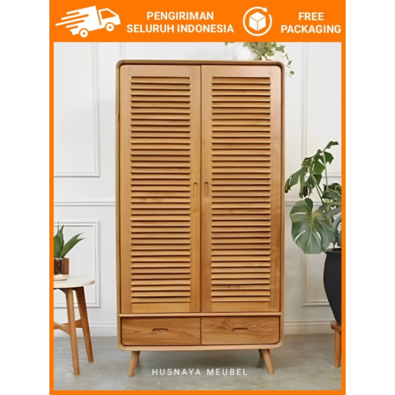 LEMARI JATI MINIMALIS KREPYAK / LEMARI JATI KREPYAK PLUS KACA / LEMARI JATI KACA KREPYAK