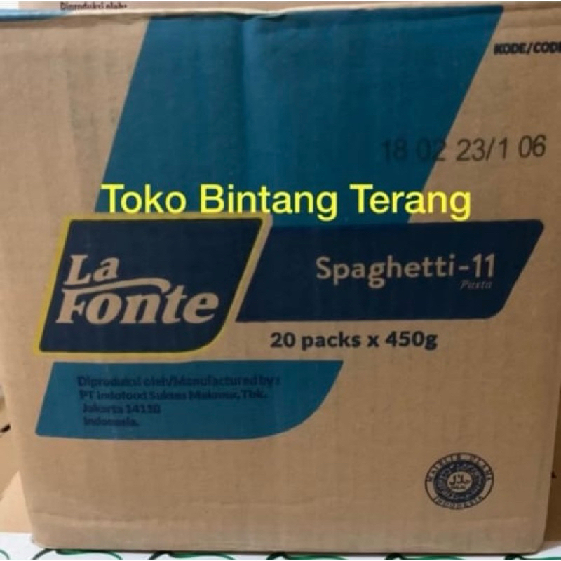 

Spaghetti La Fonte per 1 dus / karton isi 450g x 20 pak Spageti Lafonte no 11 ukuran 450 gr x 20 pcs