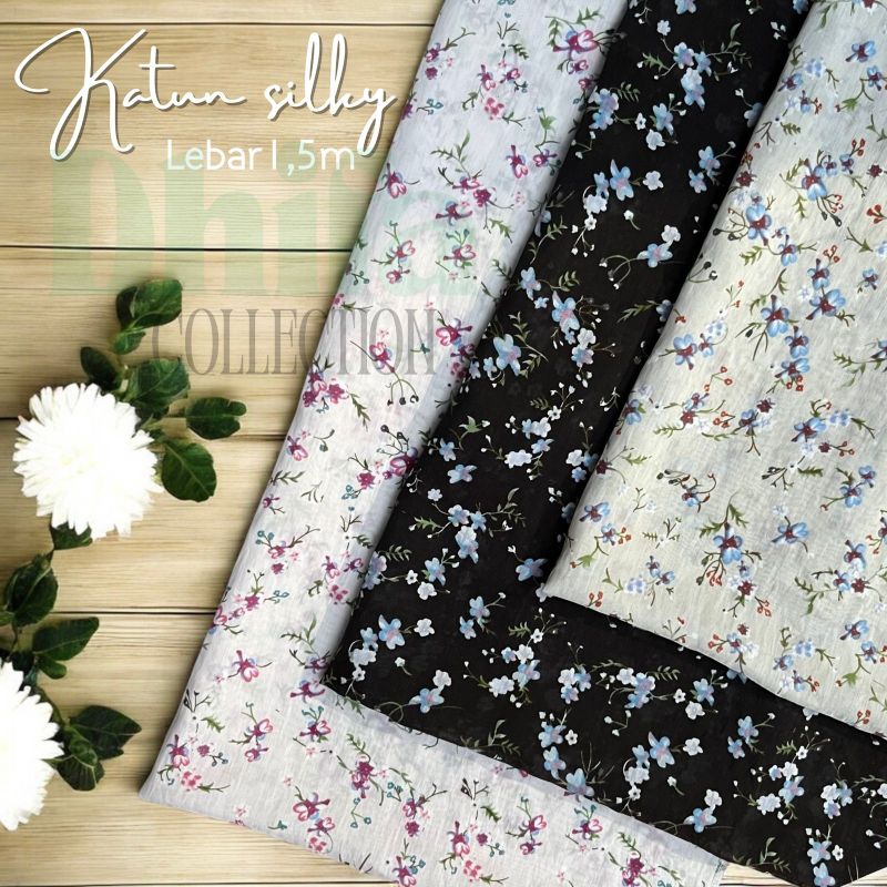kain katun silky sutra premium motif bunga kecil