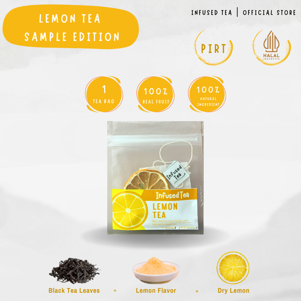 

[Infused Tea] Teh Lemon + Buah Lemon Kering | Teh Herbal Segar & Sehat cocok untuk Diet & Detok Alami |(SAMPLE EDITION 1 TEABAG)
