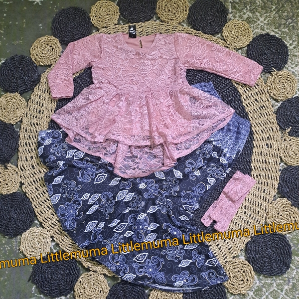 Baju Setelan Kebaya AnakTali Pinggang+Rok Duyung Umur 3-11Tahun - littlemuma