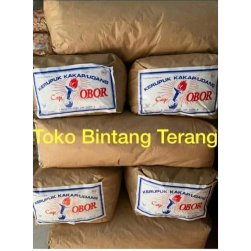 

Kerupuk Kakap Udang Cap Obor Asli No 1 per 1 Bal Ball Dus 5 kg / Krupuk Merah Oren Seblak Grosir Mentah
