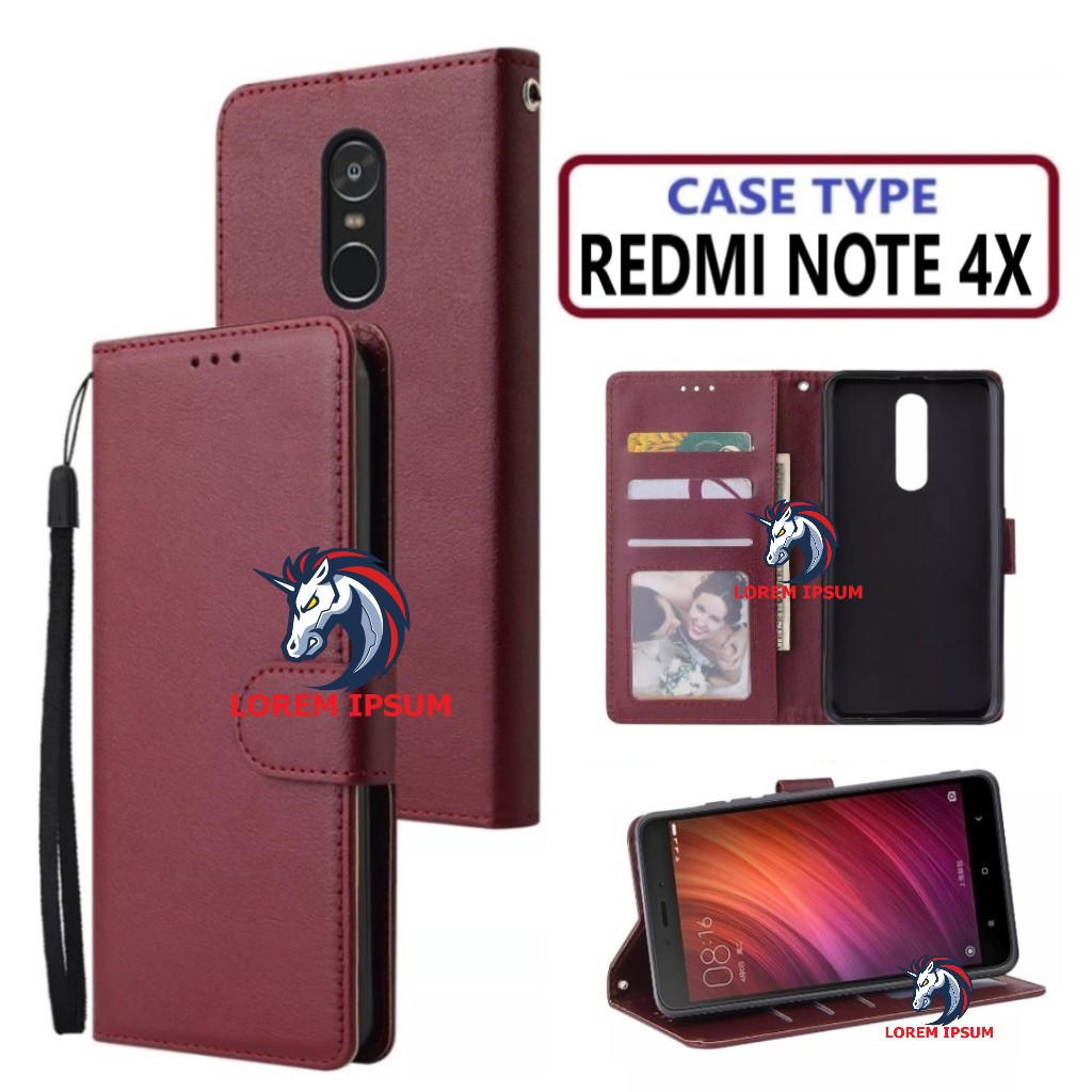 LEATHER CASING REDMI NOTE 4X CASE KULIT FLIP WALLET LEATHER KULIT PREMIUM SARUNG BUKA TUTUP KESING H