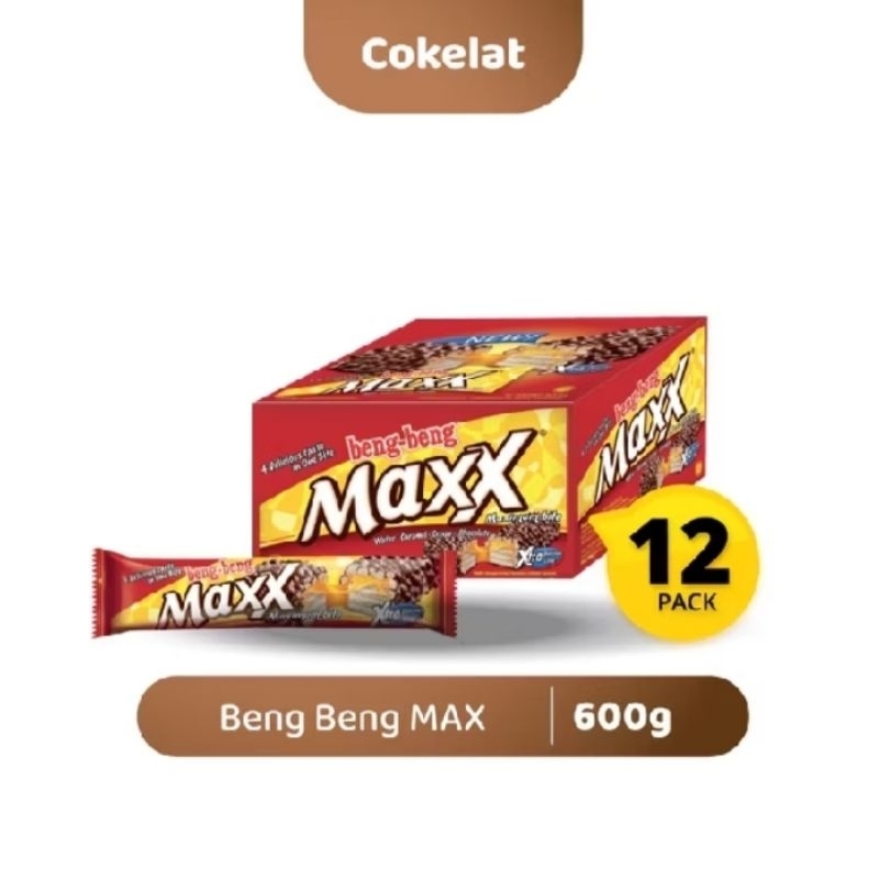 

Beng Beng Maxx Wafer Chocolate & Caramel Snack Cemilan Coklat| 1 sachet | 1Box 12x32G