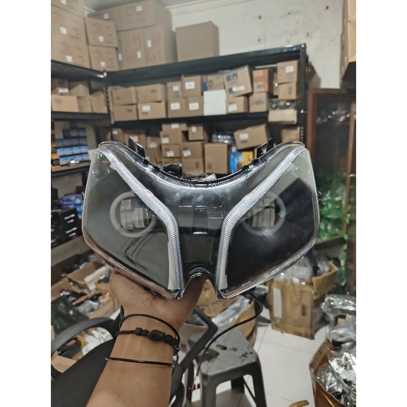 Reflektor Lampu Depan Vario 110 CW Karbu Fullset Mika Kaca Set Led Bulat Set Alis