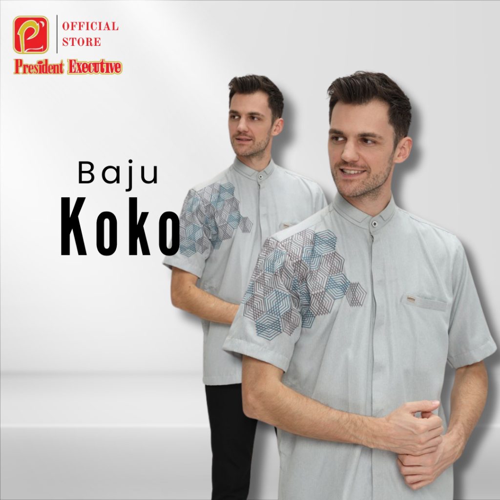 President Executive - Kemko Lengan Pendek An Nahl Baju Koko Pria Dewasa Polos Kombinasi Bordir