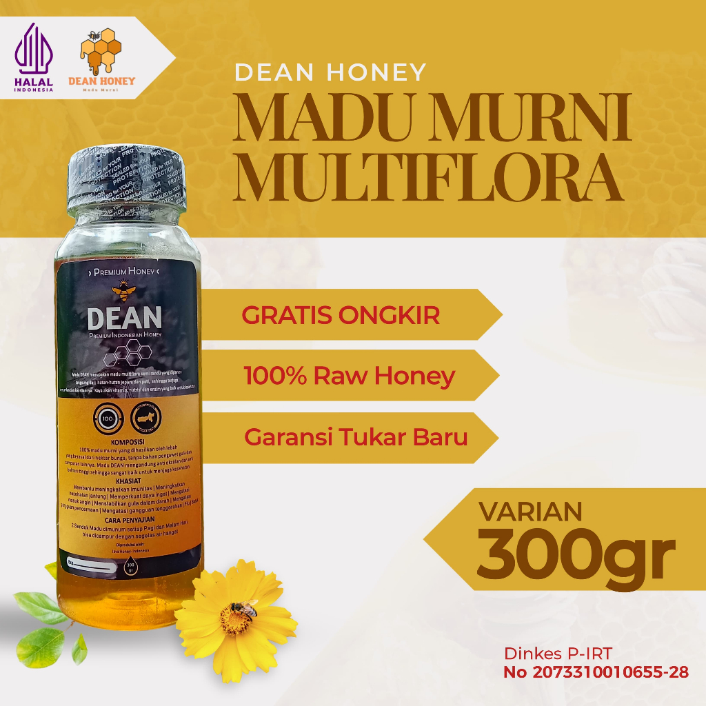 

MADU MURNI ASLI 100% TANPA CAMPURAN MULTIFLORA PREMIUM GRADE A | RAW HONEY | MADU MENTAH |300GR