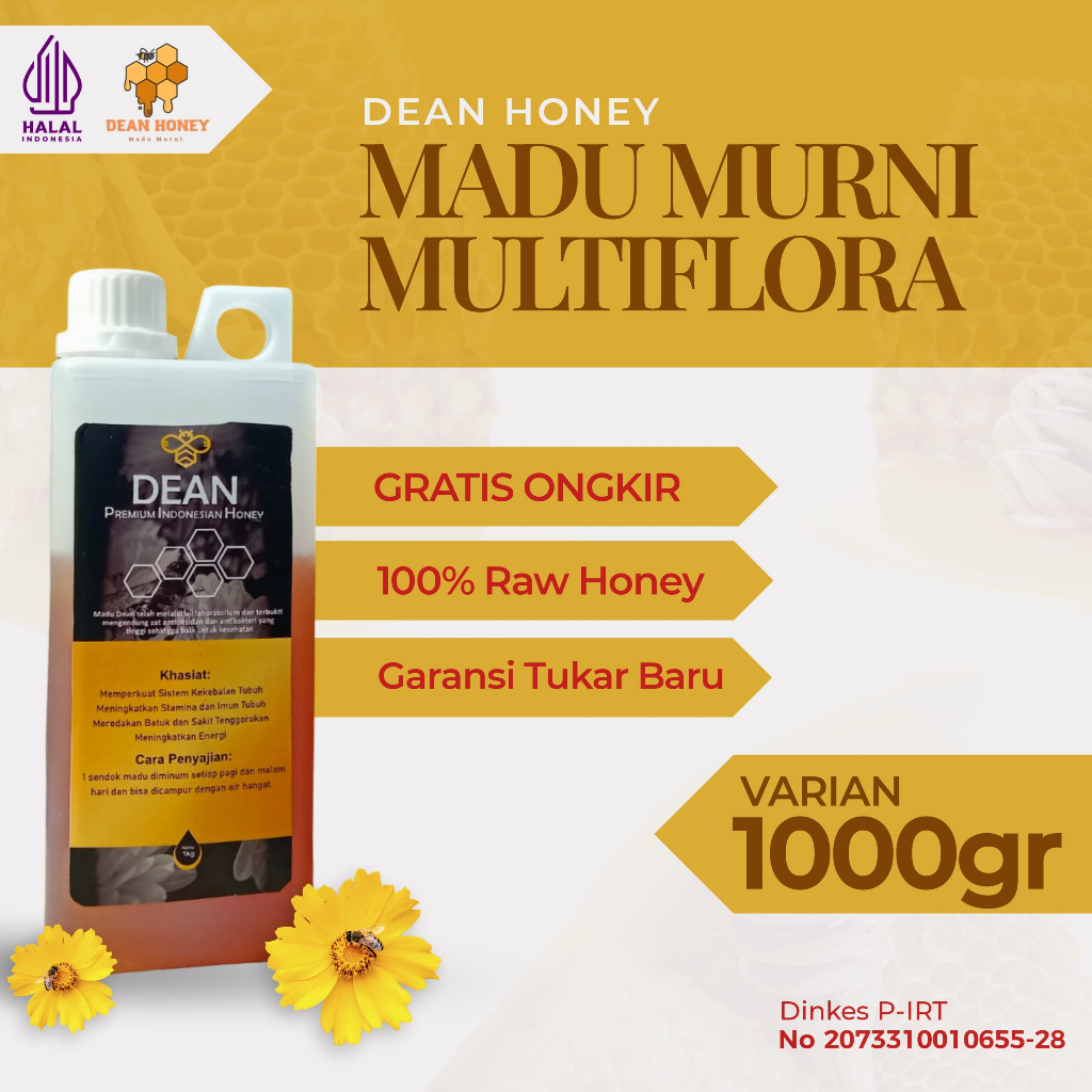 

MADU MURNI ASLI 100% TANPA CAMPURAN MULTIFLORA PREMIUM GRADE A | RAW HONEY | MADU MENTAH |1KG
