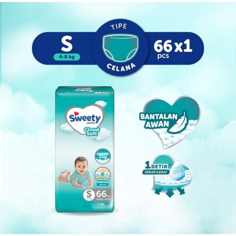Pampers Sweety Silver Pants Cloud Soft S 66s | Popok Bayi Celana