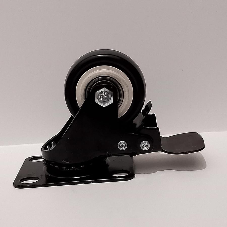 Roda 2" PU black hidup rem / Roda troli 2 inch PU Hitam hidup rem