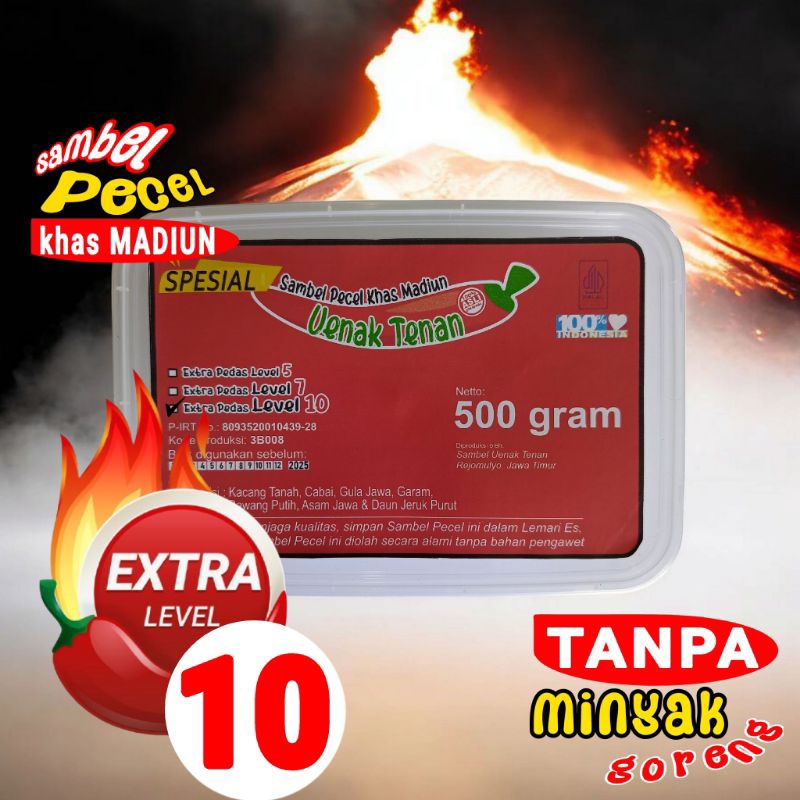 

Sambal Kacang Extra Pedas Level 10 Bumbu Sambel Pecel Madiun Asli Sangrai Merek Uenak Tenan 500 gram