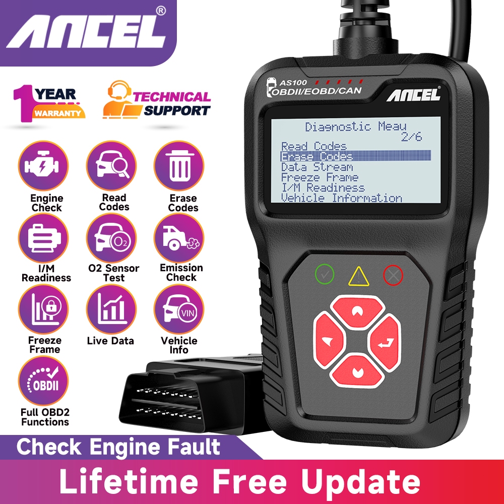 Ancel AS100 OBD2 Scanner Periksa Pembaca Kode Mesin & Alat Scan Alat Diagnostik Mobil Bensin / Diese