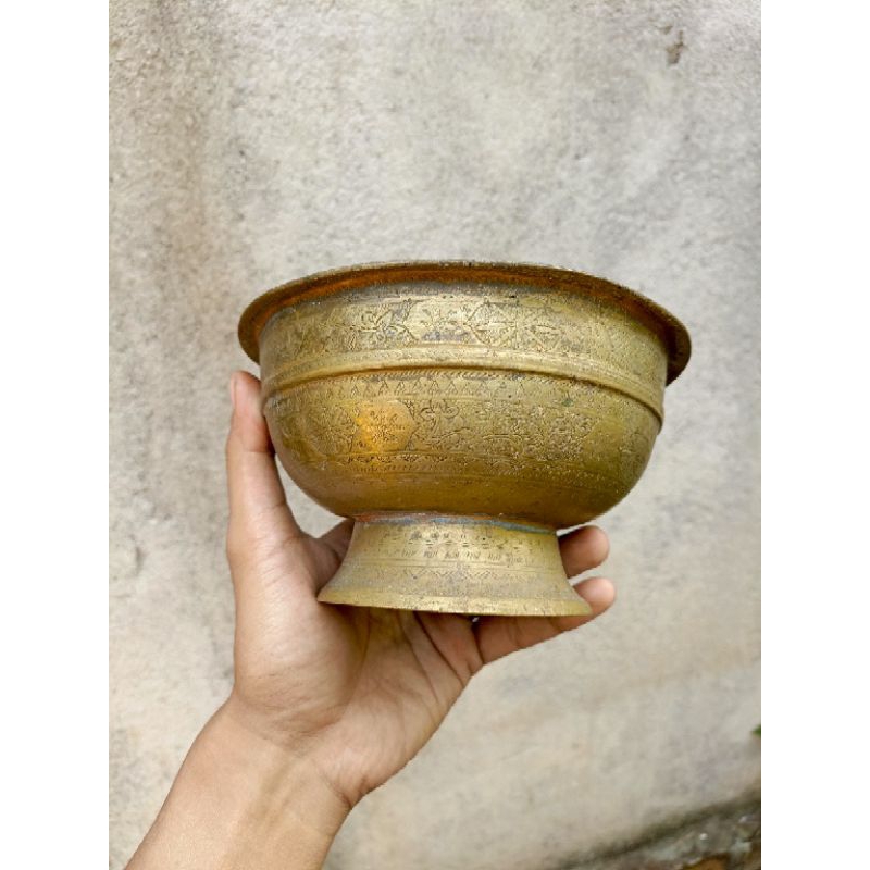 bokor kuningan ukir lawas asli tebal antik jadul vintage