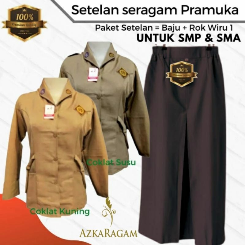 Setelan Seragam Pramuka Kemeja Tali + Rok Span Belah 1 Depan/Wirid 1 SMP/SMA/PEMBINA PRAMUKA Perempu