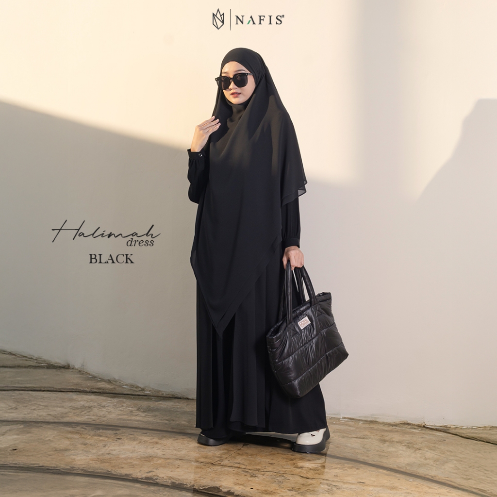 NAFIS HALIMAH DRESS bahan Soft Lexus / Jet Black + Ceruti