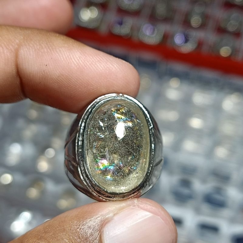 cincin batu kecubung pelangi asli Kalimantan