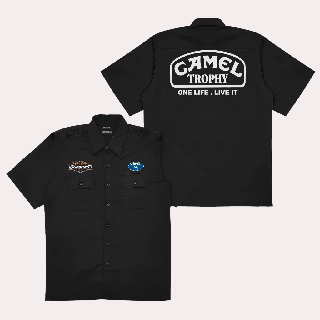 Oneshirt Kemeja Workshirt Camel Thropy Baju Pdh Hitam