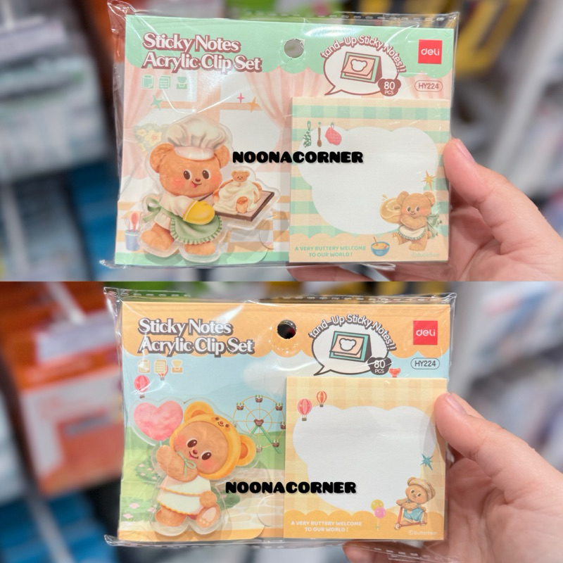 

Miniso x Deli ‼️ Sticky Notes & Acrylic Clip Set Butterbear Collections (Cooking / Love)