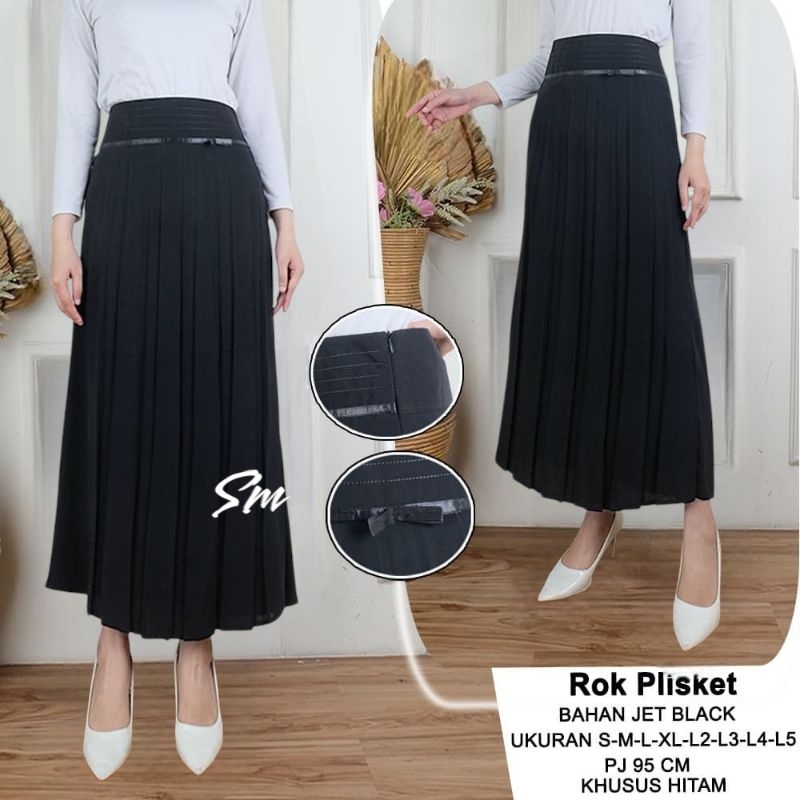 Rok Kerja Rempel Panjang Wanita Rok kantor Rok plisket Rok Khusus hitam Ukuran  S,M,L,XL,L2,L3,L4,L5