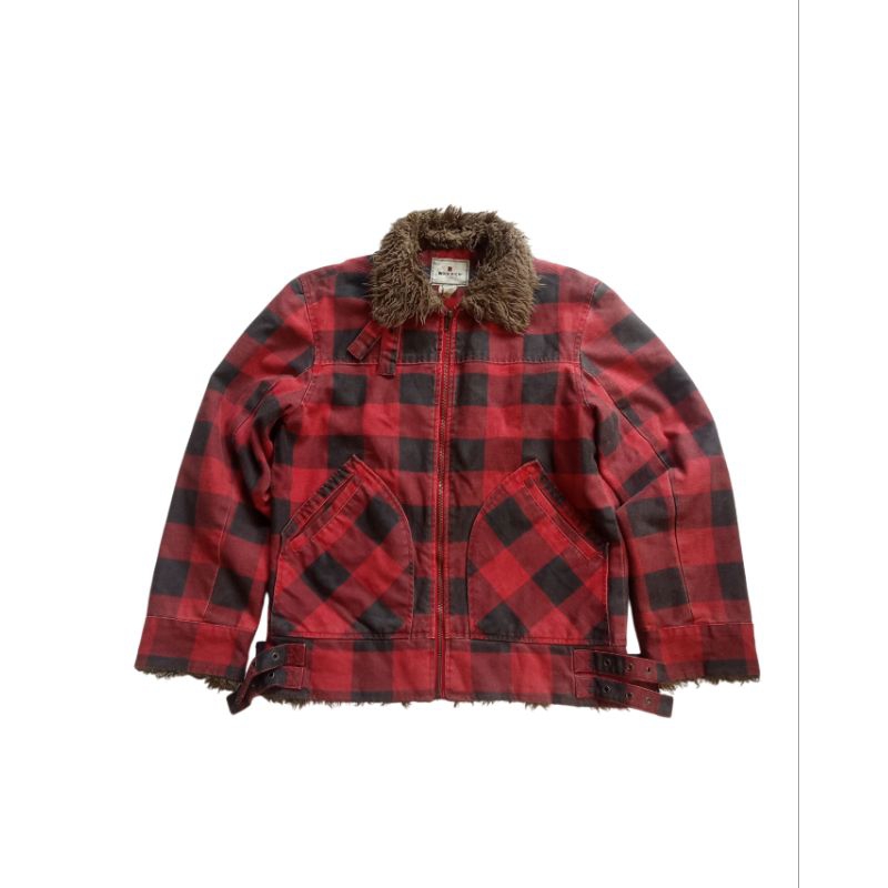 Woolrich Sherpa Trimmed Checkered Buckle Jacket