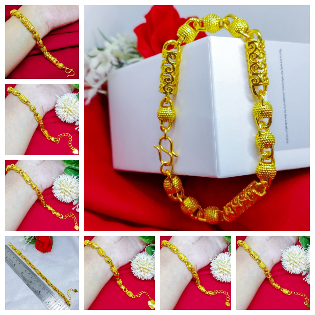 Grosir Gelang Elegant Fashion Bola Pipa Ukir Kopong Lapis Emas 24k Hongkong Emas Anti Karat Tidak Mu