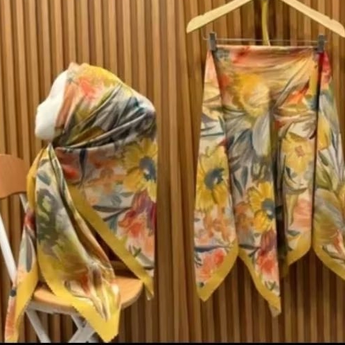KERUDUNG SEGI EMPAT HIJAB MOTIF SUBLIME KODE 122 BUNGA KUNING