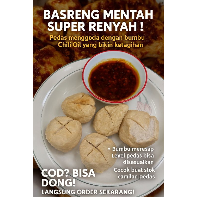 

BASRENG Mentah Super Renyah Ekstra Pedas Menggoda Bumbu Chili Oil Isi 6 Butir
