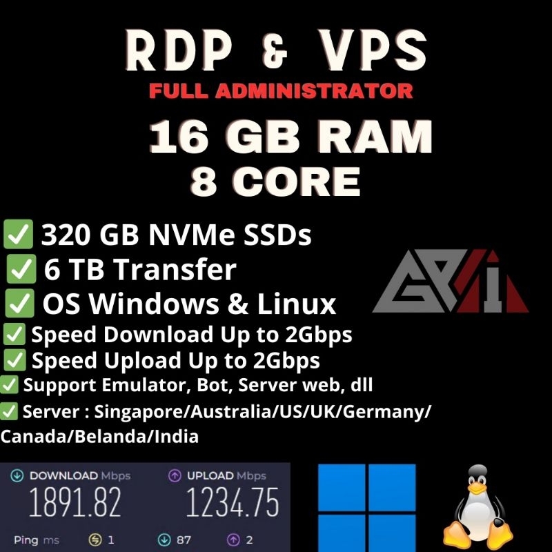 RDP VPS 8 CORE RAM 16 GB Murah Bulanan Full Admin Bisa di Perpanjang BERGARANSI 