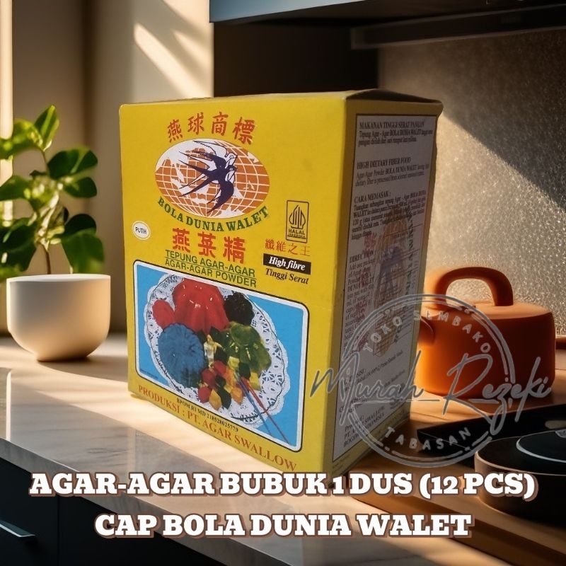 

Bubuk Agar-agar Putih 1 Dus (isi 12 pcs) Cap Bola Dunia / Agar Rumput Laut Tinggi Serat Harga Grosir