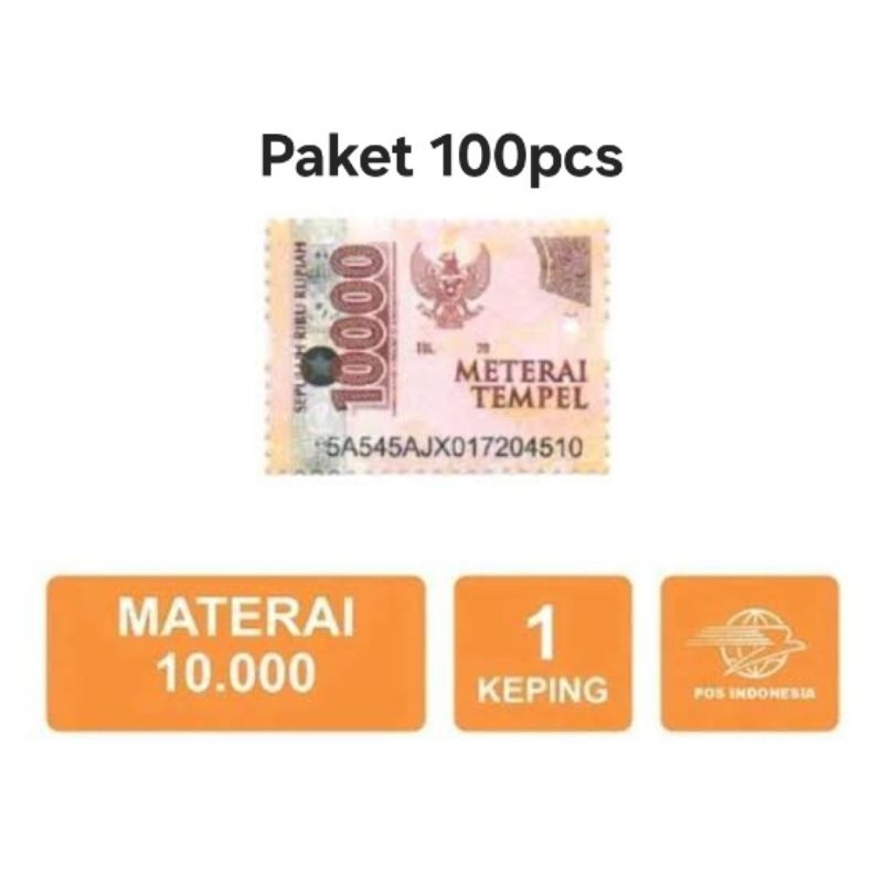 

Meterai10000 Perangko Pos Indonesia #100 isi 100pcs