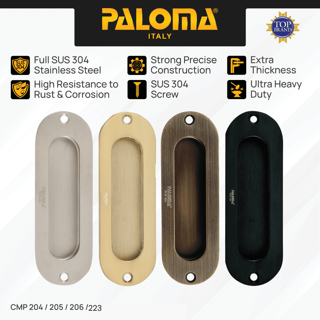 PALOMA Gagang Pintu Door Handle Sliding Comen Flush Tanam Geser Oval Bulat 15 cm Stainless Steel SUS