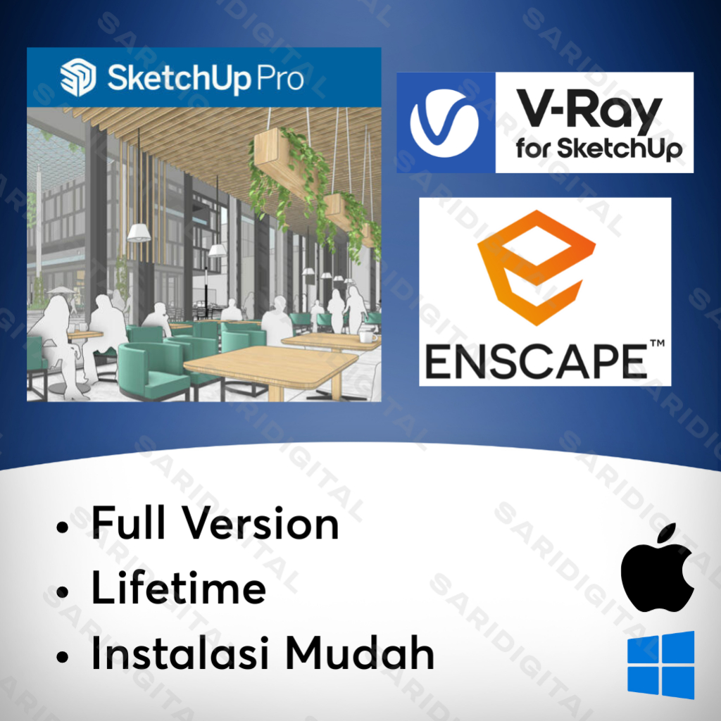 SketchUp Pro 2025 2024 2023 2022 2021 2020 2019 2018 2017 + VRAY + Enscape PERMANEN (WIN/MAC)